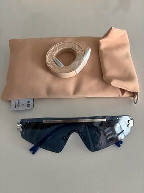 MBB x Vogue Eyewear Blue Shield Sunglasses with silver accents